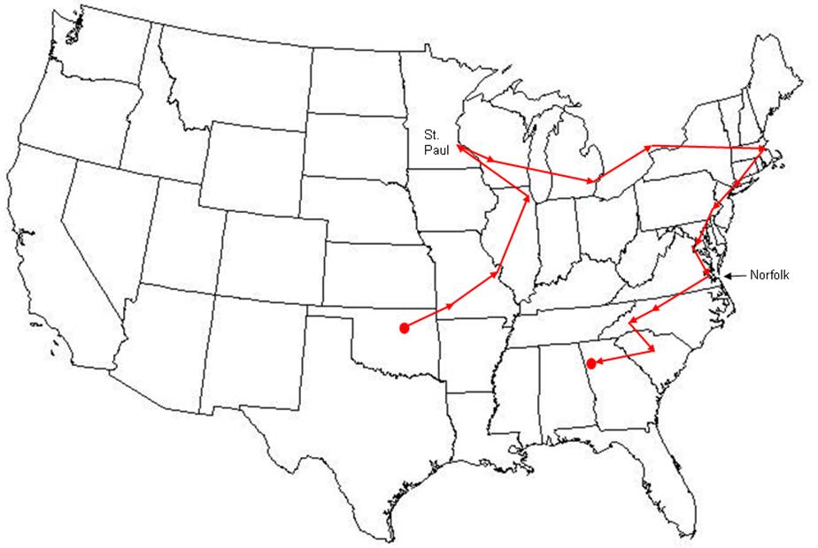 2004 US Spring Tour map