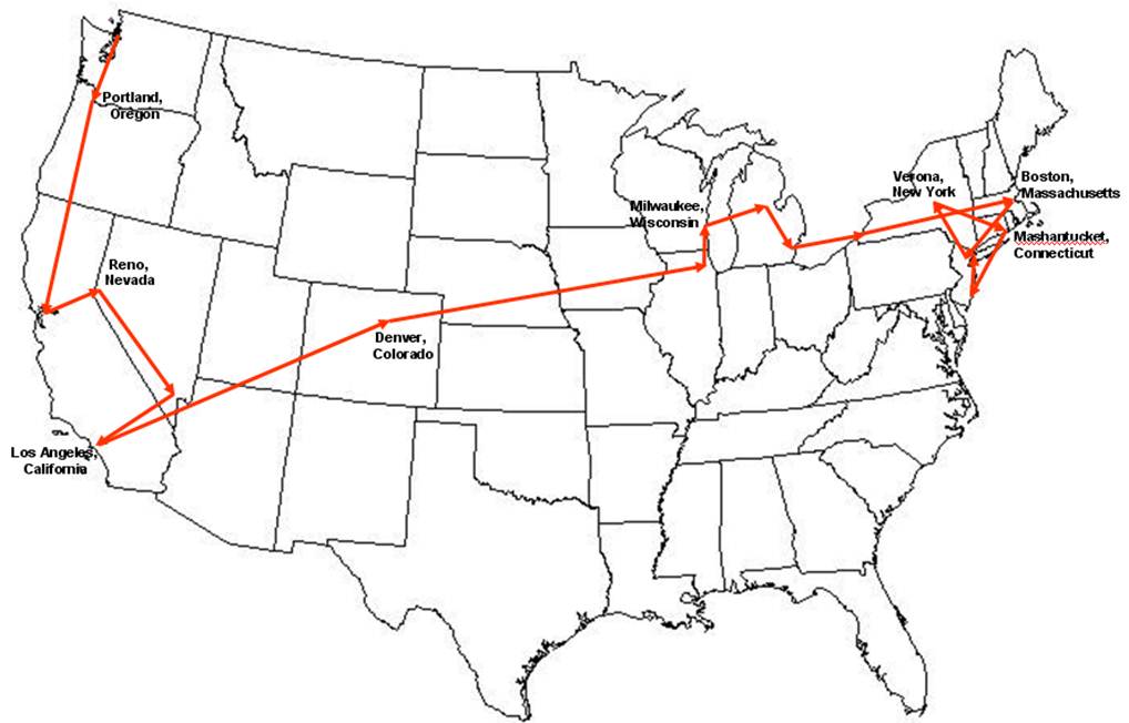 2005 US Summer Spring Tour map